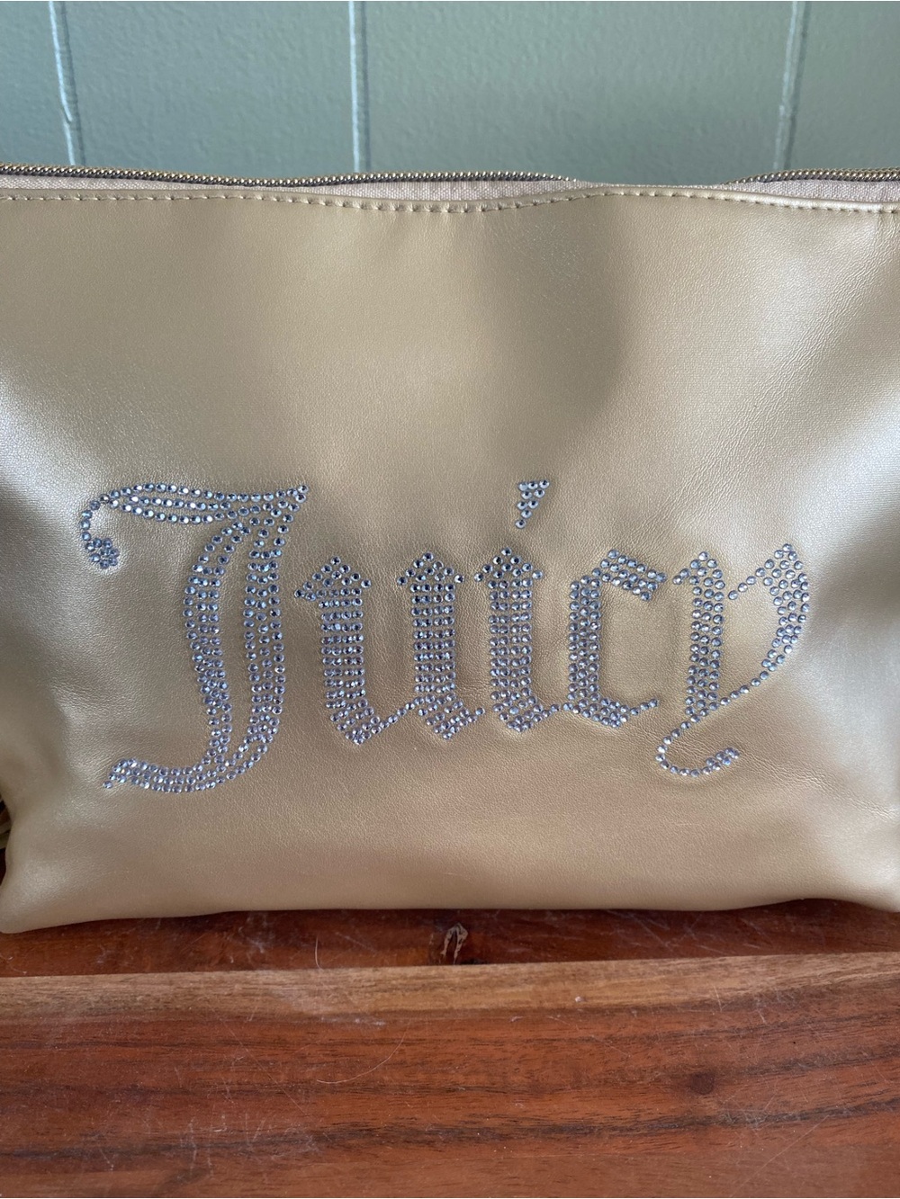 Juicy Couture Gold Rhinestone Fringe Travel Pouch/Large Makeup Bag NWT - Picture 3 of 7